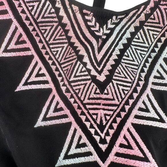 Victorias Secret PINK Swimsuit Top Black Halter Embroidered Size L Bohemian Boho - Picture 5 of 7